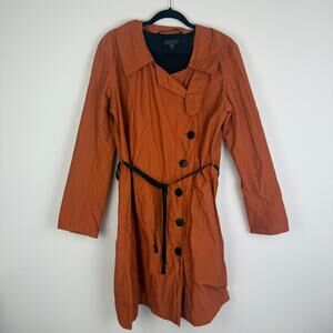 Wilsons Leather Womens Double Breasted Belted Lined Orange Trench Coat Jacket XL